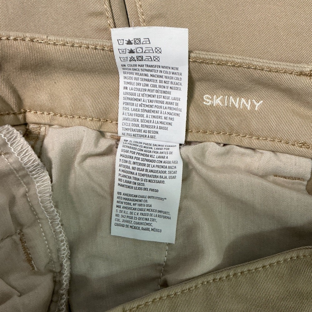 American Eagle Skinny Chino Pants Womens 10 Khaki Tan Super Stretch Low Rise - Picture 4 of 8